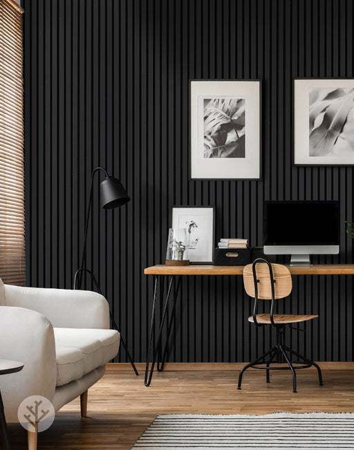 The Wood Veneer Hub Black Color Matte Acoustic Slat Wall Panels | Original Slatpanel®