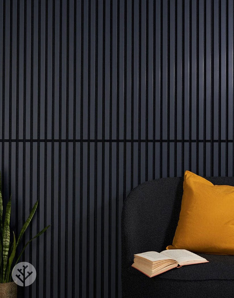 The Wood Veneer Hub Midnight Blue Color Matte Acoustic Slat Wall Panels