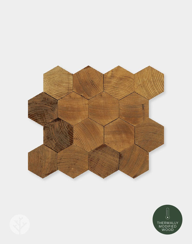 The Wood Veneer Hub Geometrical Standard-Hex Natural Wood Mosaic Wall Panels