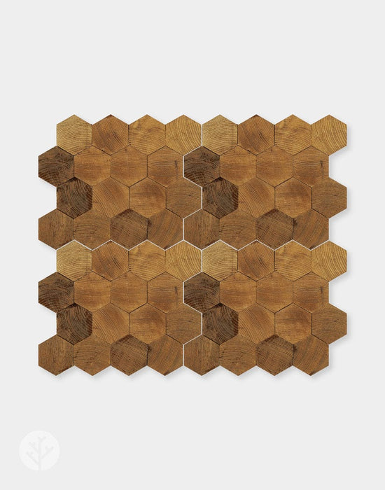 The Wood Veneer Hub Geometrical Standard-Hex Natural Wood Mosaic Wall Panels