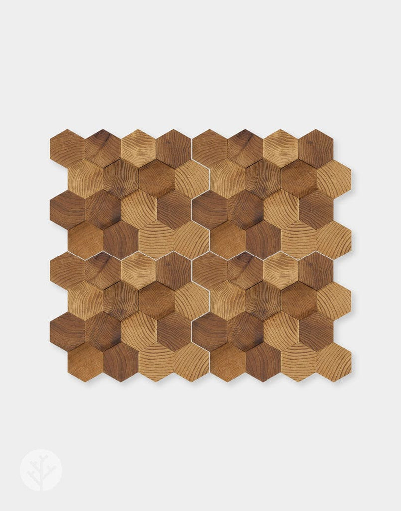 The Wood Veneer Hub Stereo Standard-Hex Natural Wood Mosaic Wall Panels