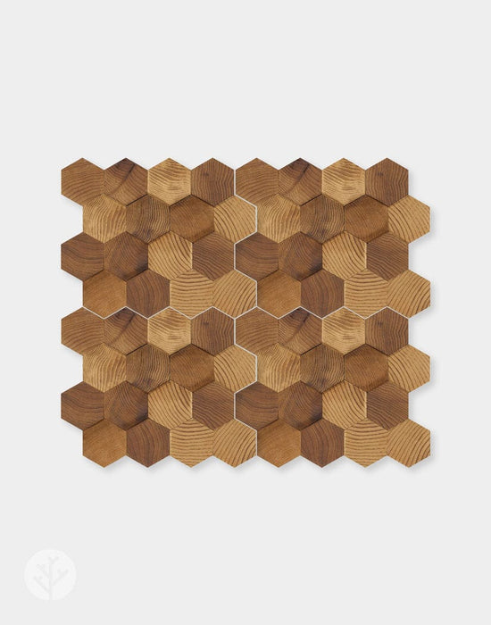 The Wood Veneer Hub Stereo Standard-Hex Natural Wood Mosaic Wall Panels