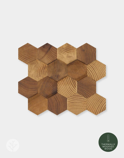 The Wood Veneer Hub Stereo Standard-Hex Natural Wood Mosaic Wall Panels